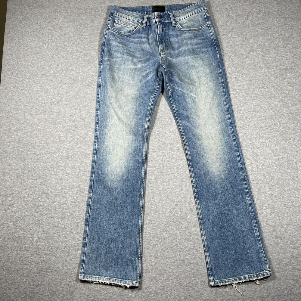 DSTLD Jeans Mens 32x32 Blue Light Wash Straight Distressed Fringe Denim